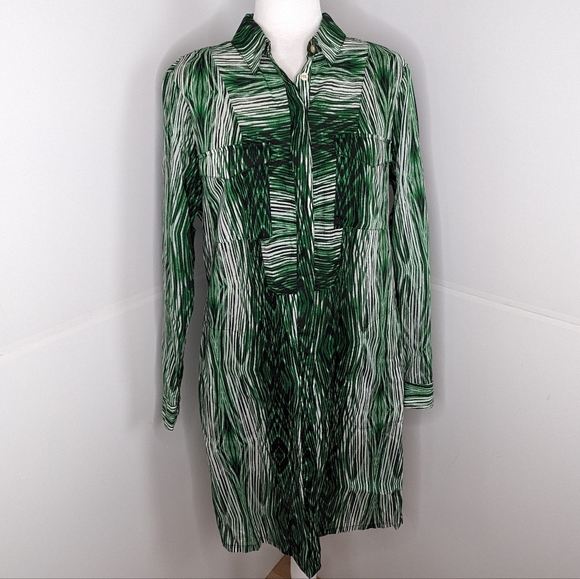 Derek Lam NWOT woodgrain stripe  shirt dress/coverup Large green black white - Picture 6 of 17